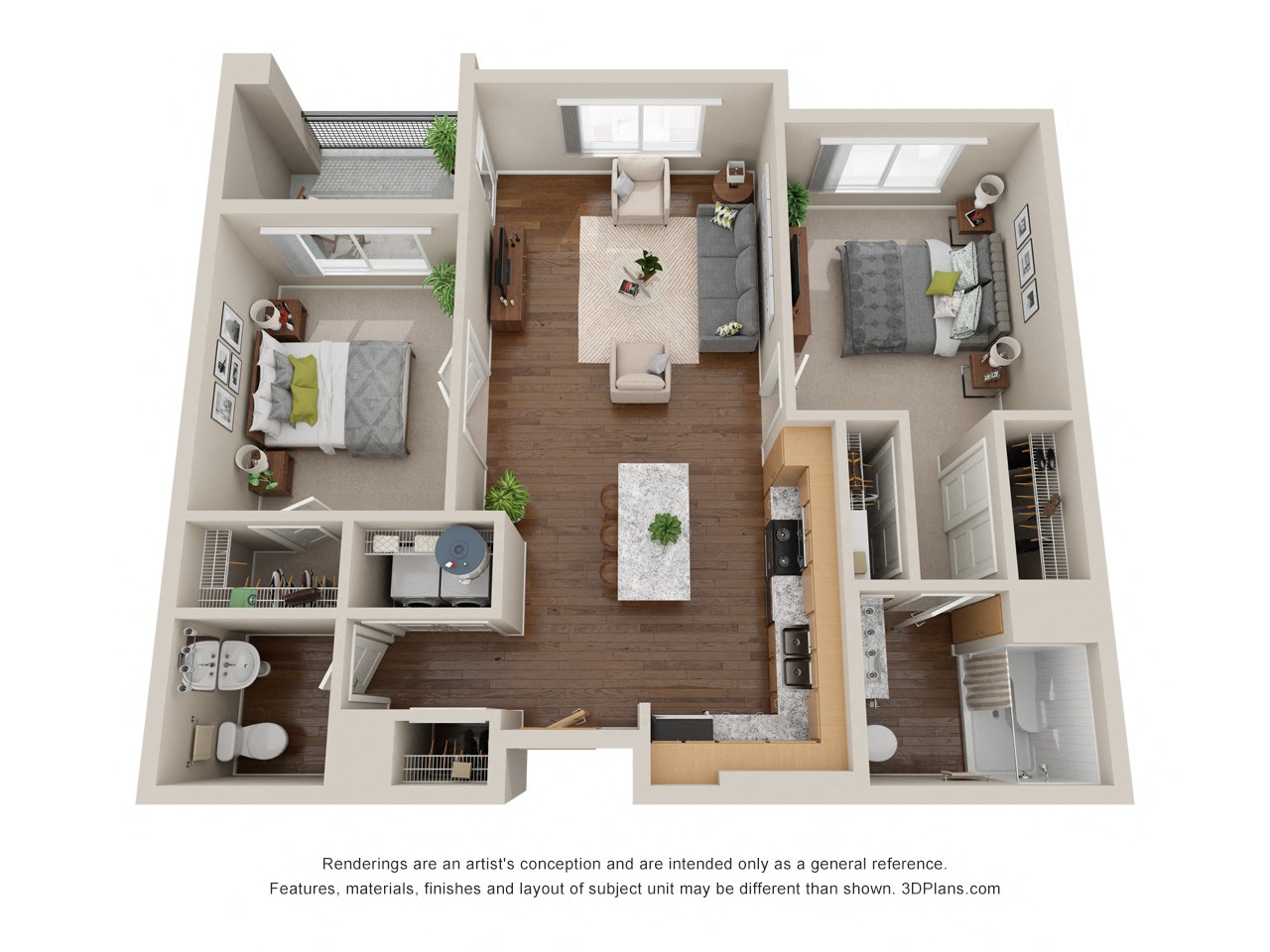 Floor plan for 2 beds, 1.5 baths, 899 sqft